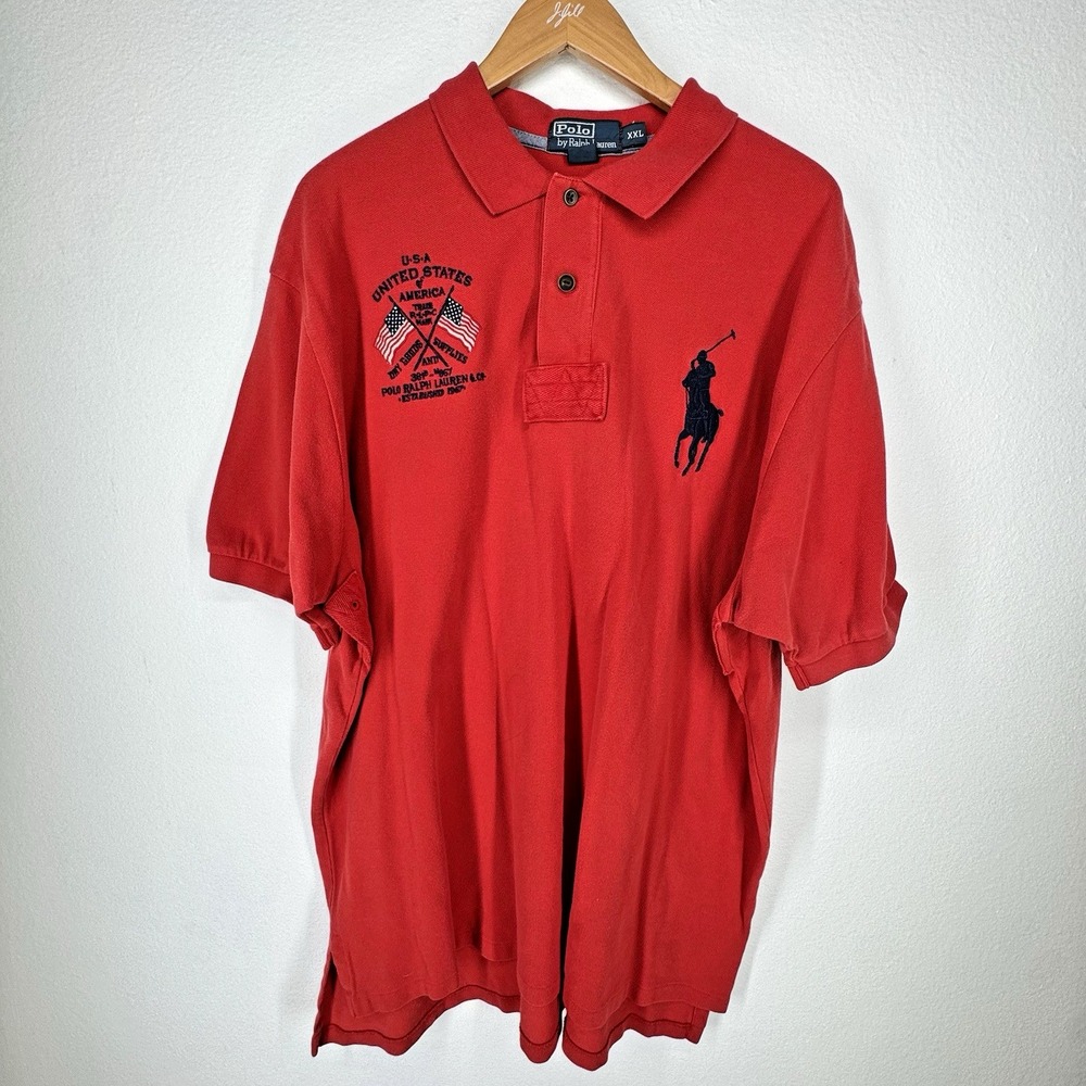 Vintage Polo Ralph Lauren Big Pony Shirt Mens XXL USA Flag Nice‎ Fade Y2K VTG